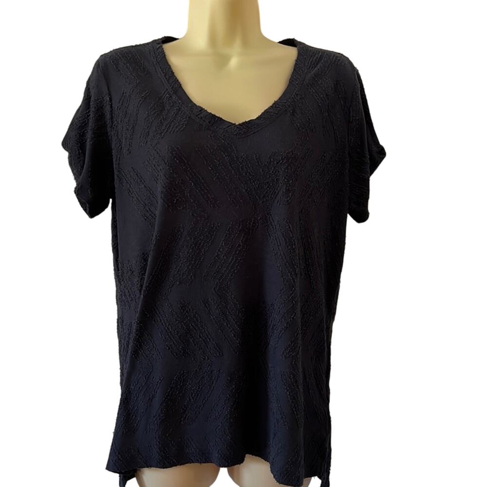 Peace & Pearls Woman Size M Navy Blue Textured Knit Top Tunic Short Sleeve